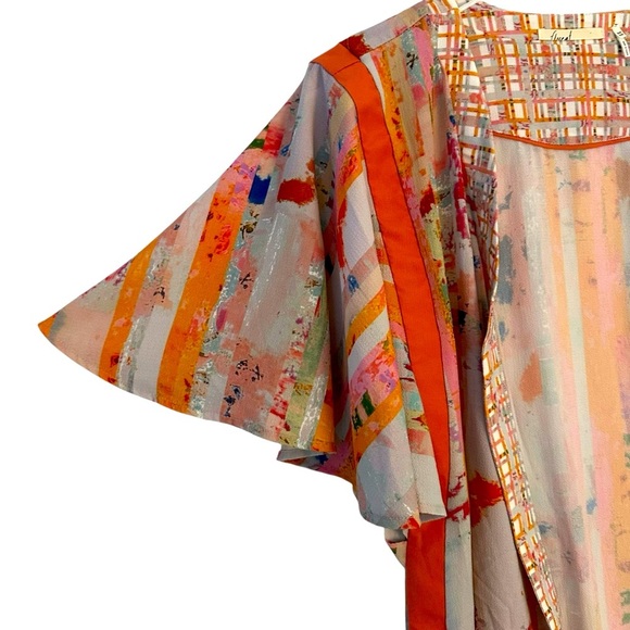 Anthropologie Floreat | Orange & Ivory Striped Boho Kimono Sleeve Top One Size - Picture 11 of 15